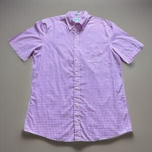 Saddlebred Casual Shirt Mens LT Pink White Check Plaid Short Sleeve Button Up